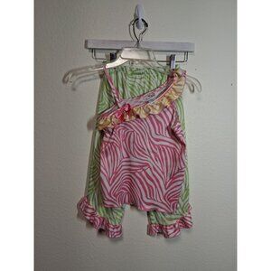 VTG Laura Dare 2 Piece Outfit Colorful Zebra Animal Print Y2K Girls Size 8